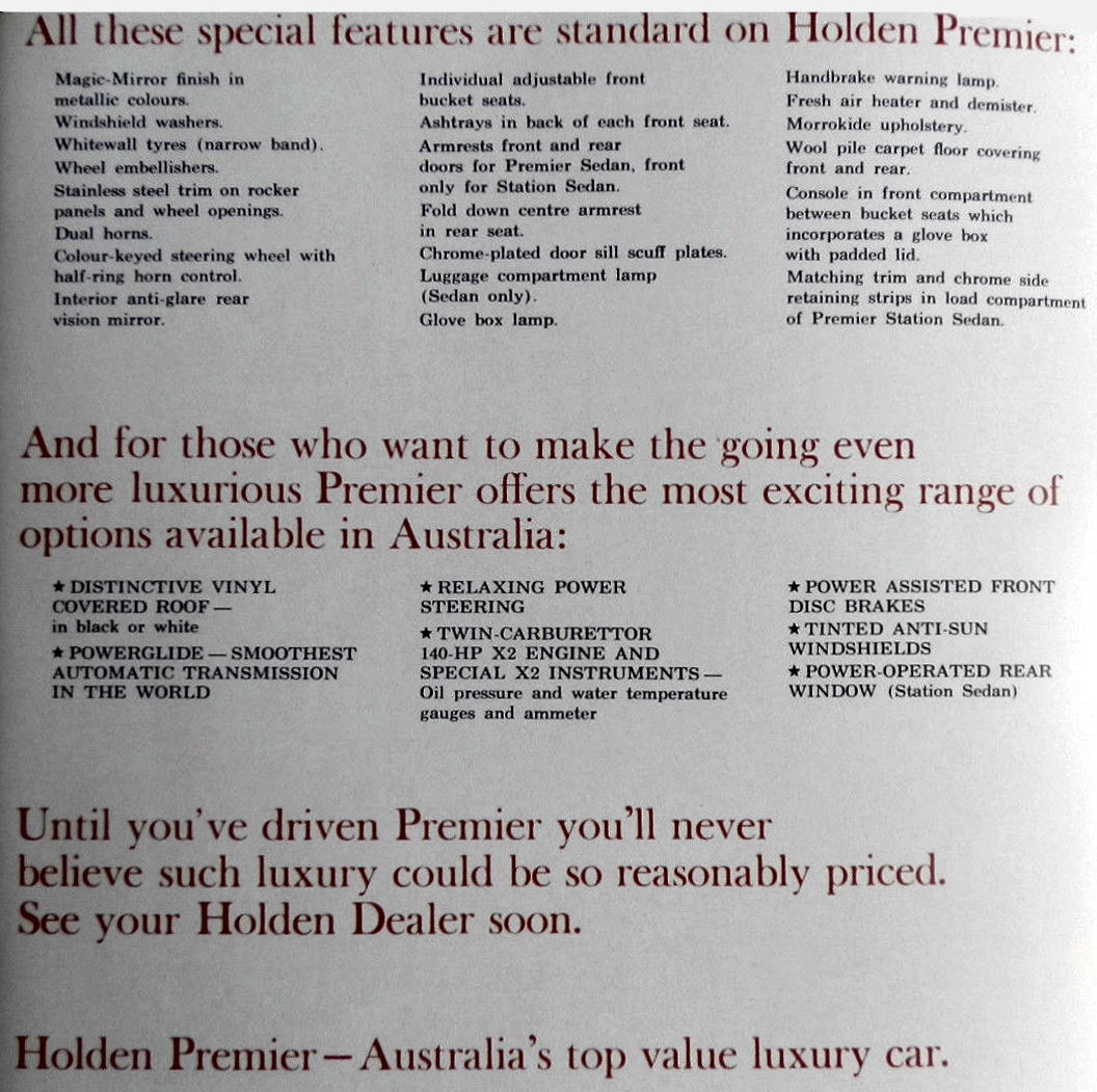 1965 Holden HD Premier Prestige Brochure Page 1